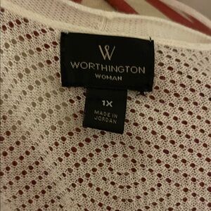 Worthington Woman Cream Open-Weave Knit Top